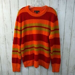 INC International Concepts Women's Striped Bouclé Knit Sweater Orange Red Size L